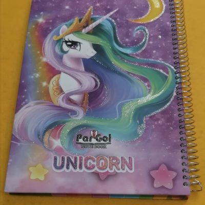 دفتر مشق 100 برگ جلد سخت سه بعدی طرح اسب تک شاخ unicorn